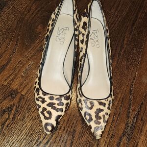 Franco Sarto Tan and Black Leopard Heels